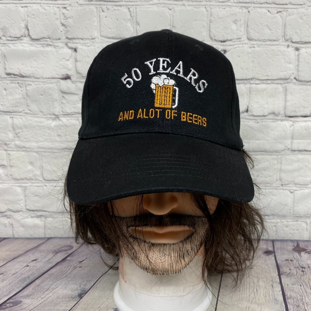 Baseball Hat Cap Strap Back Black 50 Years And A Lot of Beers Embroidered Brew